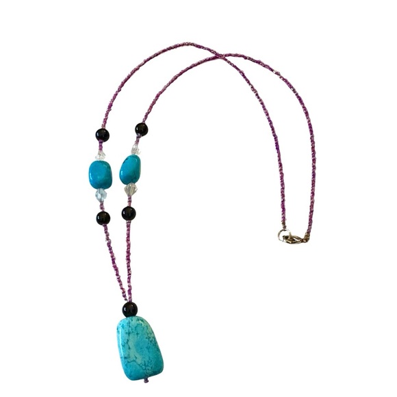Seed Bead and Gemstone Necklace on Wire with Lobster Clasp - Picture 3 of 3
